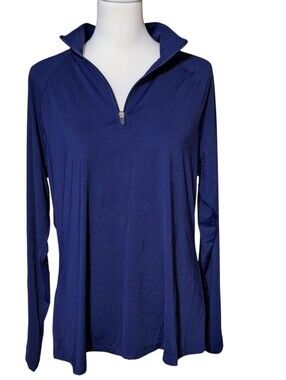 Lands End Rashguard Swim shirt beach quarter zip navy blue womens large stretchy